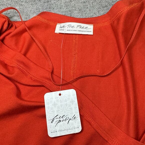 Free People Top L Orange We The Free Hailey Long Sleeve Soft Stretch Relaxed NEW - Picture 4 of 10